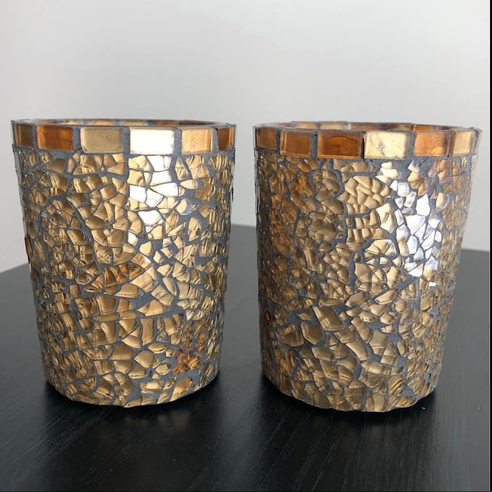 Gold Mosaic Votive Candle Holder - Set of 2